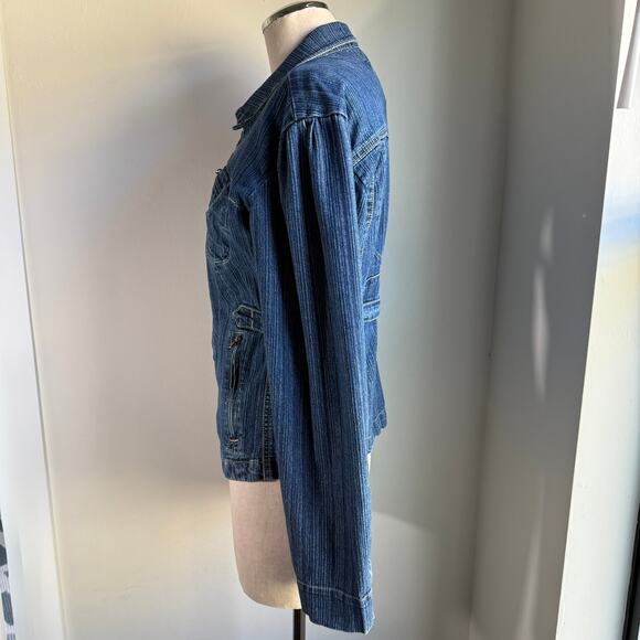 Bacci Jeans Denim Jacket Y2K Utility Puff Shoulder Cinched Waist Women’s Medium - Picture 3 of 10